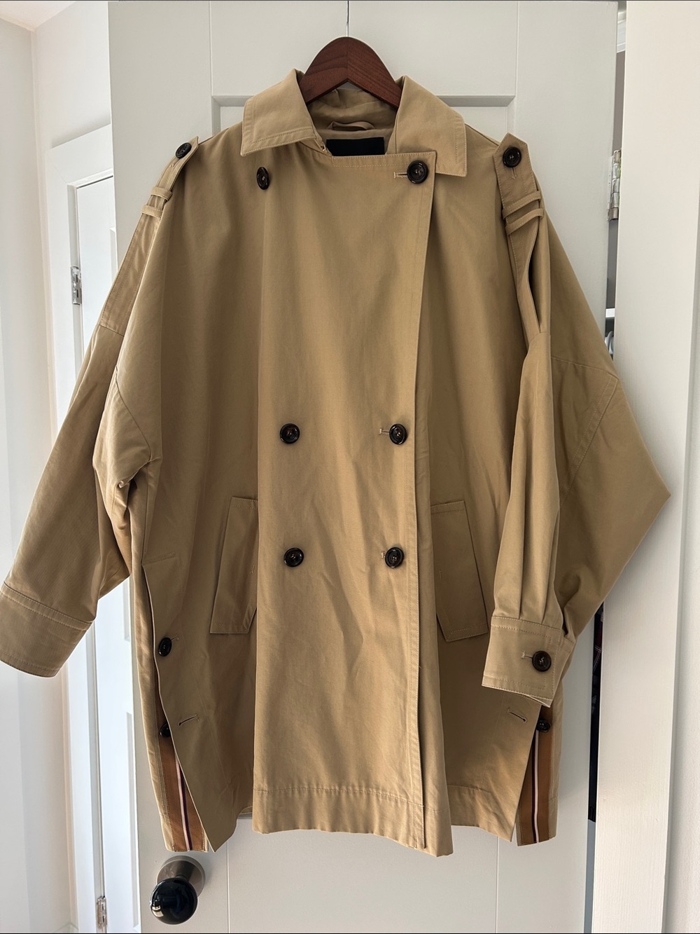 Women's Double-Breasted Khaki Trench Coat, oversized.